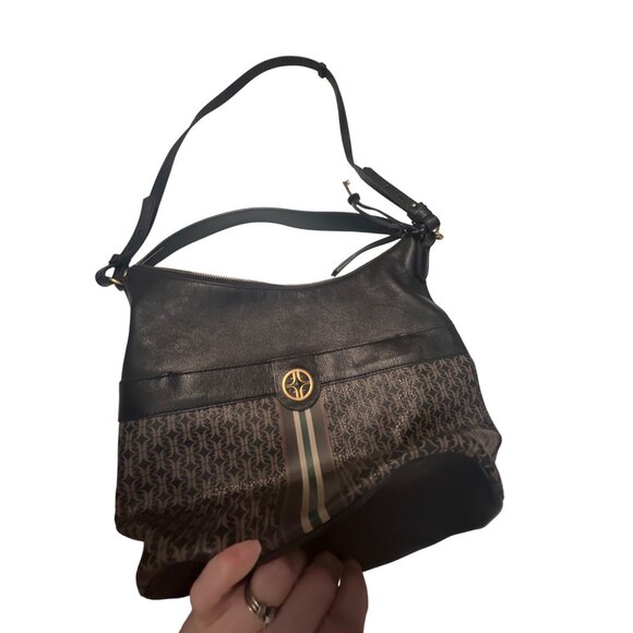 Fossil Womens Black & Brown Signature Monogram Crossbody Bag With Adjustable Str - Picture 2 of 6